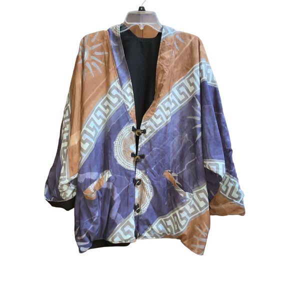 Lagenlook Batik Unbranded Reversible Mayan Sun Jacket Knot Coin Buttons Artsy - Picture 2 of 8